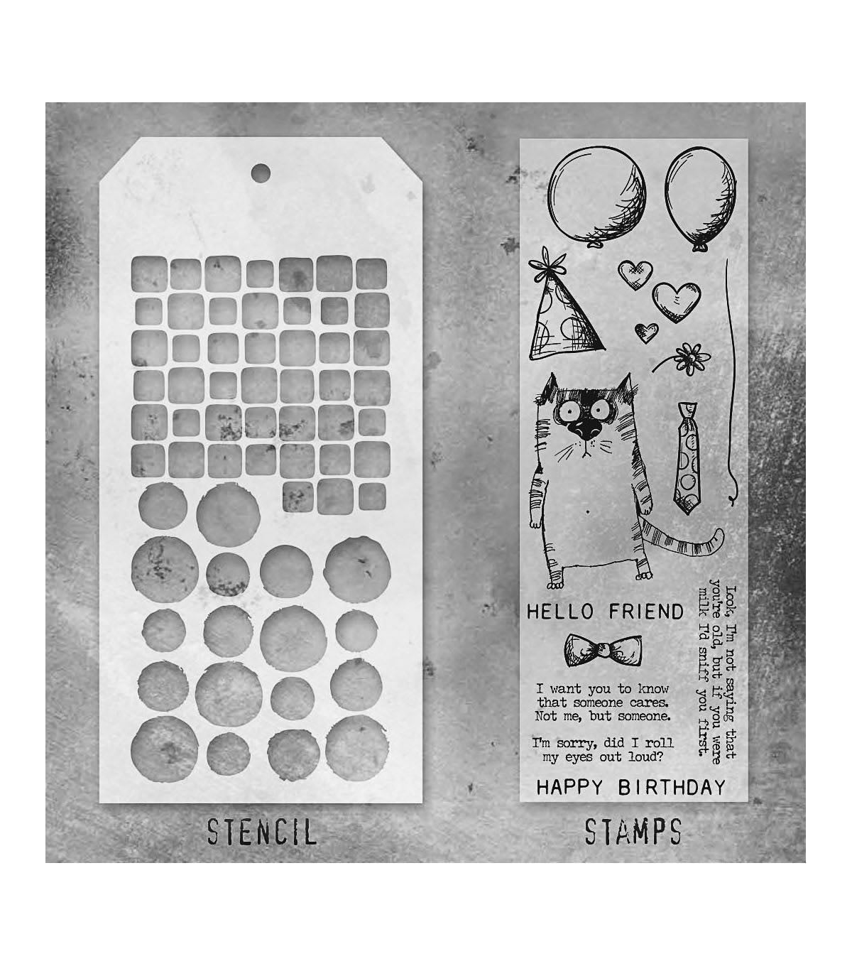 Tim Holtz - Mixed Media Set - Stamp/Stencil - Snarky Cat