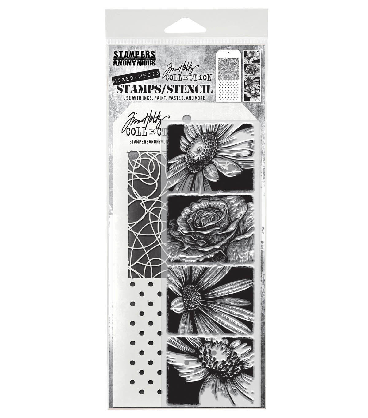 Tim Holtz - Mixed Media Set - Stamp/Stencil - Bold Botanicals