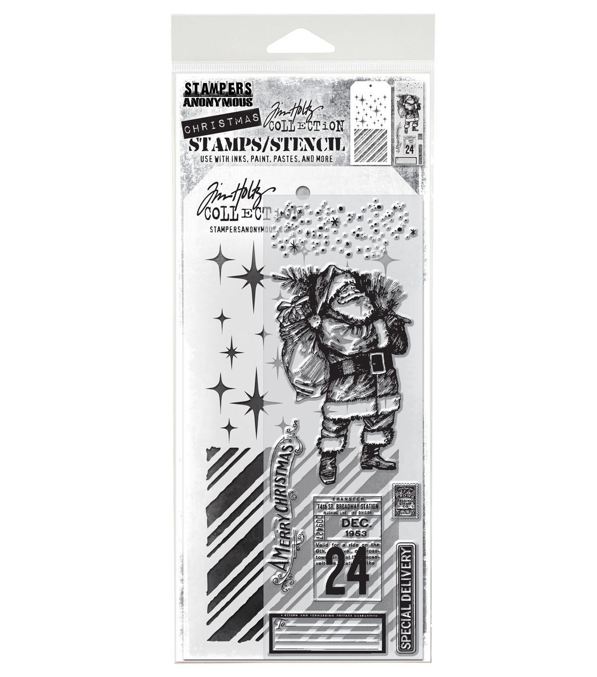 Tim Holtz - Mixed Media Set - Stamp/Stencil - Vintage Holidays