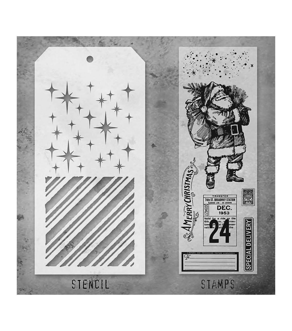 Tim Holtz - Mixed Media Set - Stamp/Stencil - Vintage Holidays