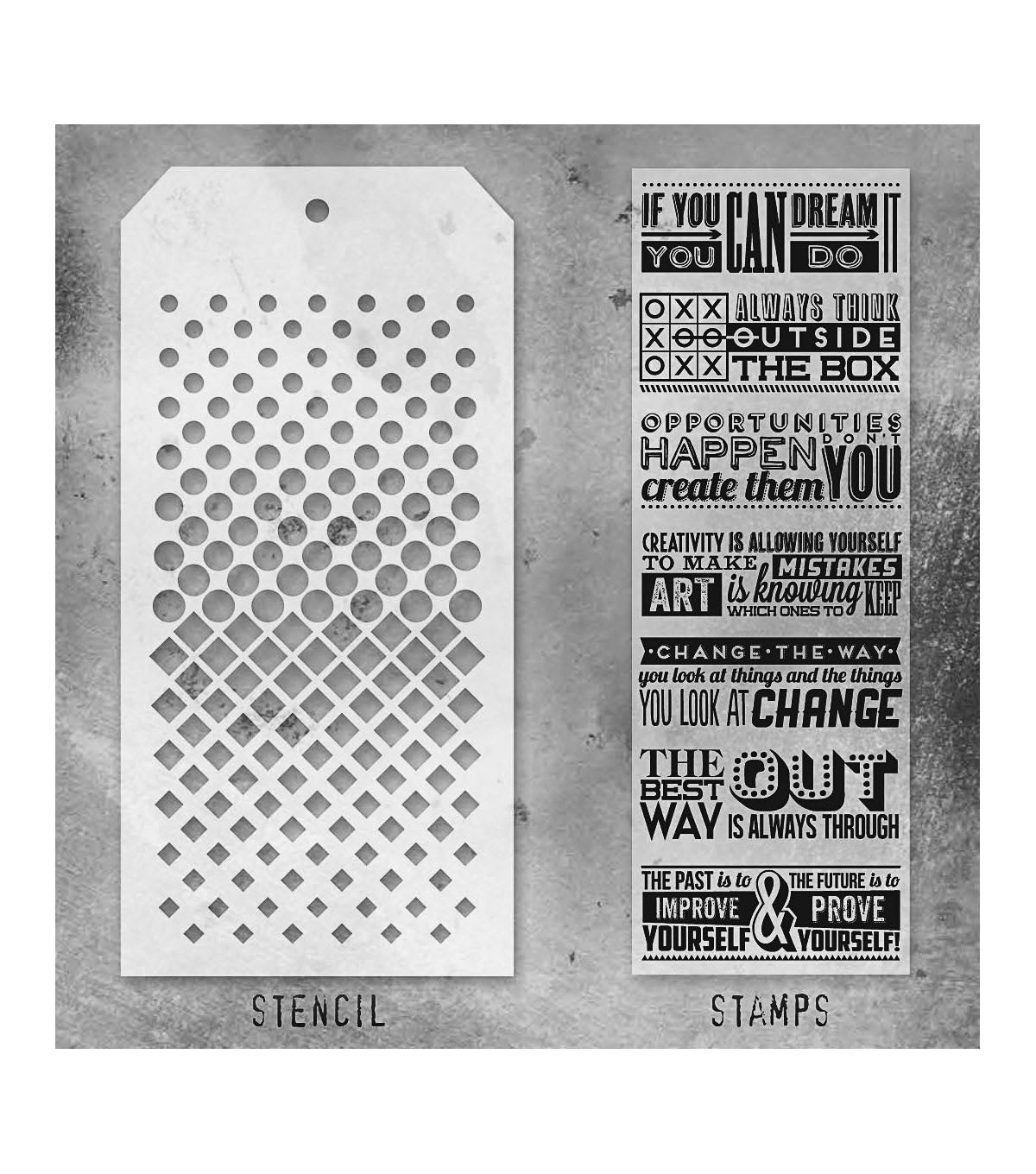 Tim Holtz - Mixed Media Set - Stamp/Stencil - Motivation