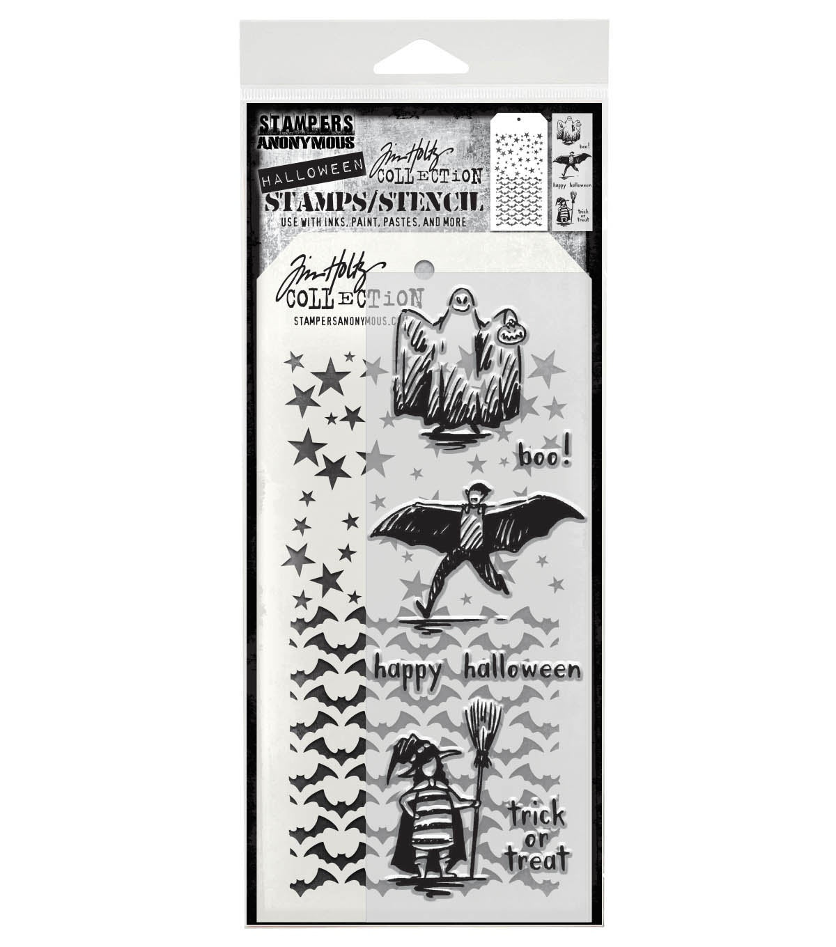 Tim Holtz - Mixed Media Set - Stamp/Stencil - Trick or Treat