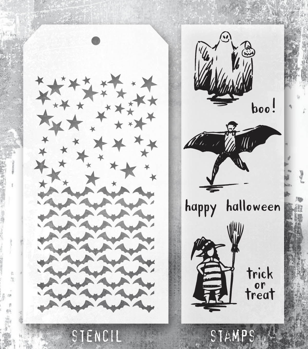 Tim Holtz - Mixed Media Set - Stamp/Stencil - Trick or Treat