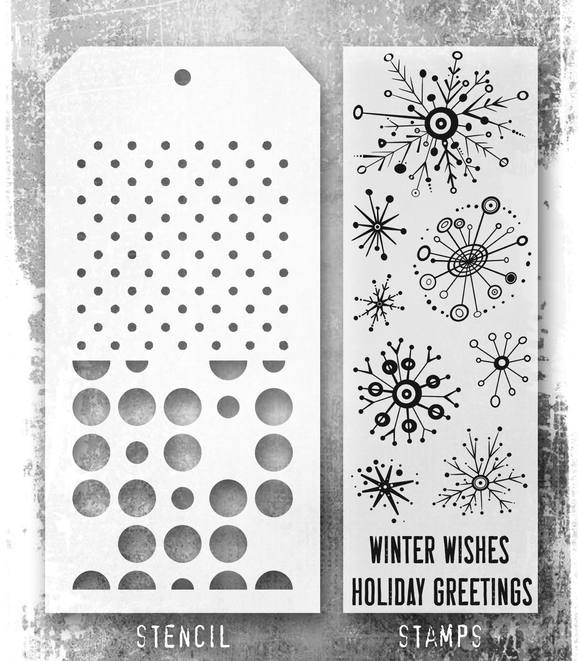 Tim Holtz - Mixed Media Set - Stamp/Stencil - Retro Flakes