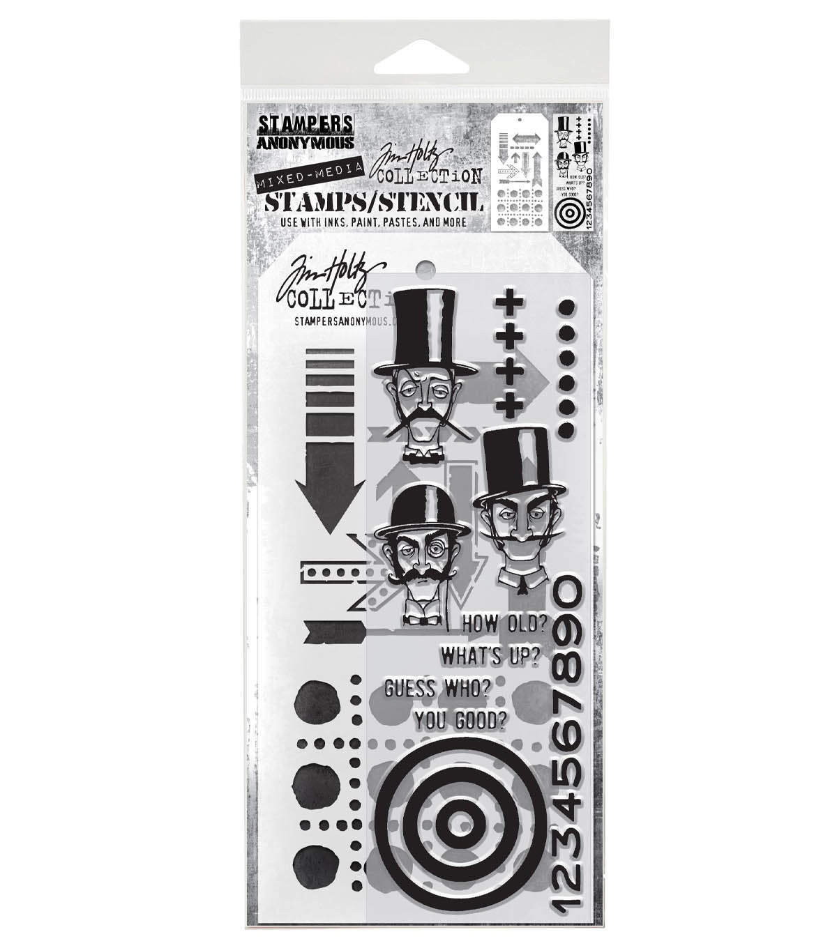 Tim Holtz - Mixed Media Set - Stamp/Stencil - Inquisitive