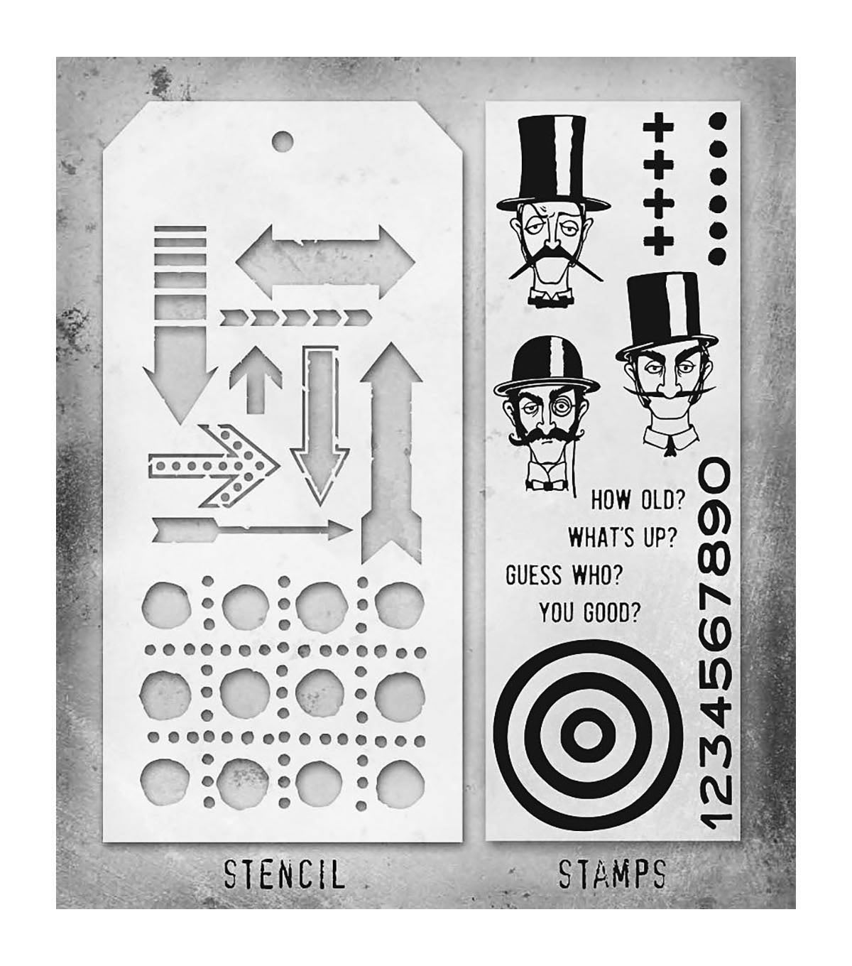 Tim Holtz - Mixed Media Set - Stamp/Stencil - Inquisitive