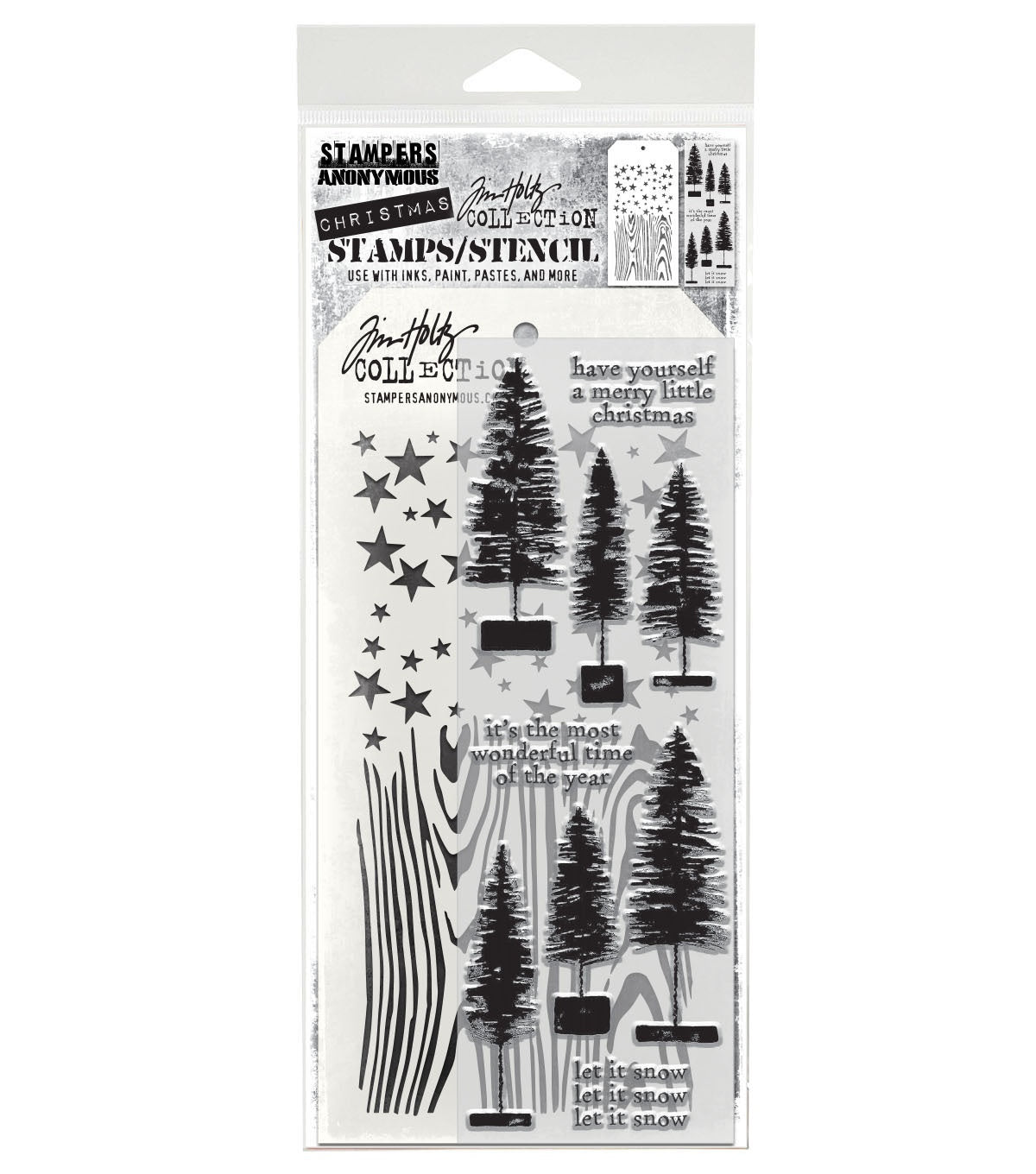Tim Holtz - Mixed Media Set - Stamp/Stencil - Bottlebrush Trees