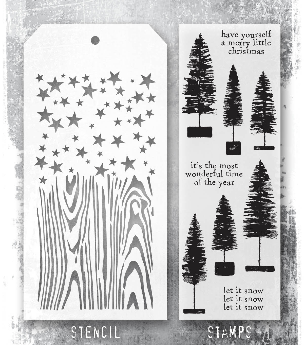 Tim Holtz - Mixed Media Set - Stamp/Stencil - Bottlebrush Trees