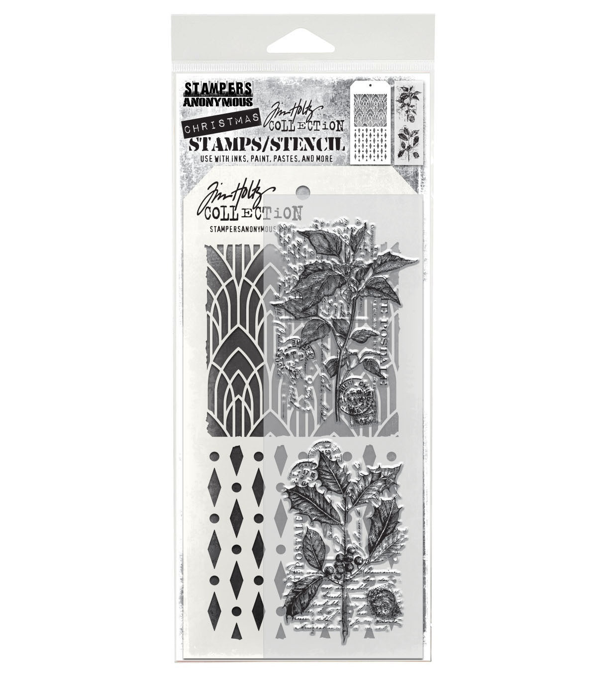 Tim Holtz - Mixed Media Set - Stamp/Stencil - Festive Collage