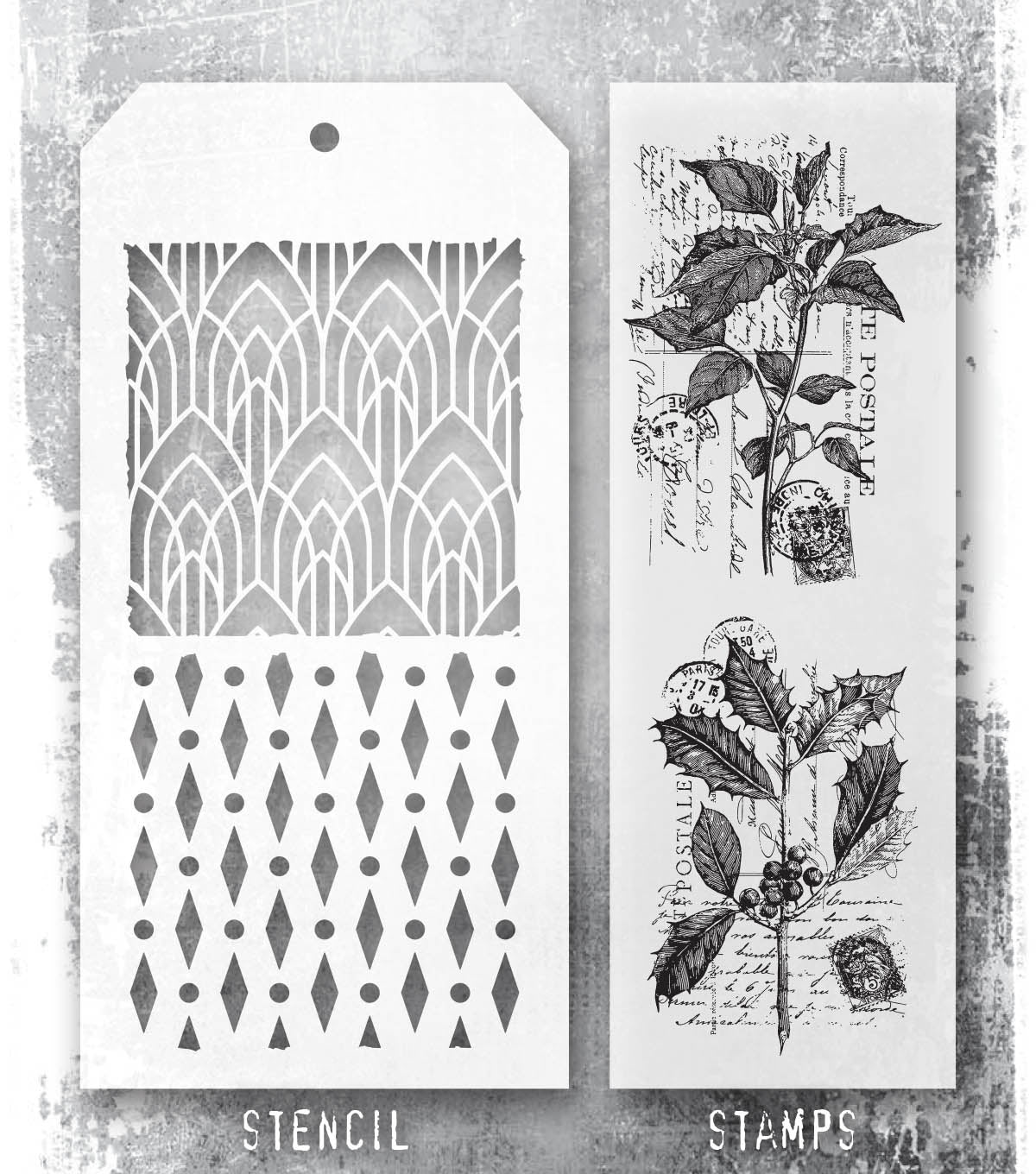 Tim Holtz - Mixed Media Set - Stamp/Stencil - Festive Collage