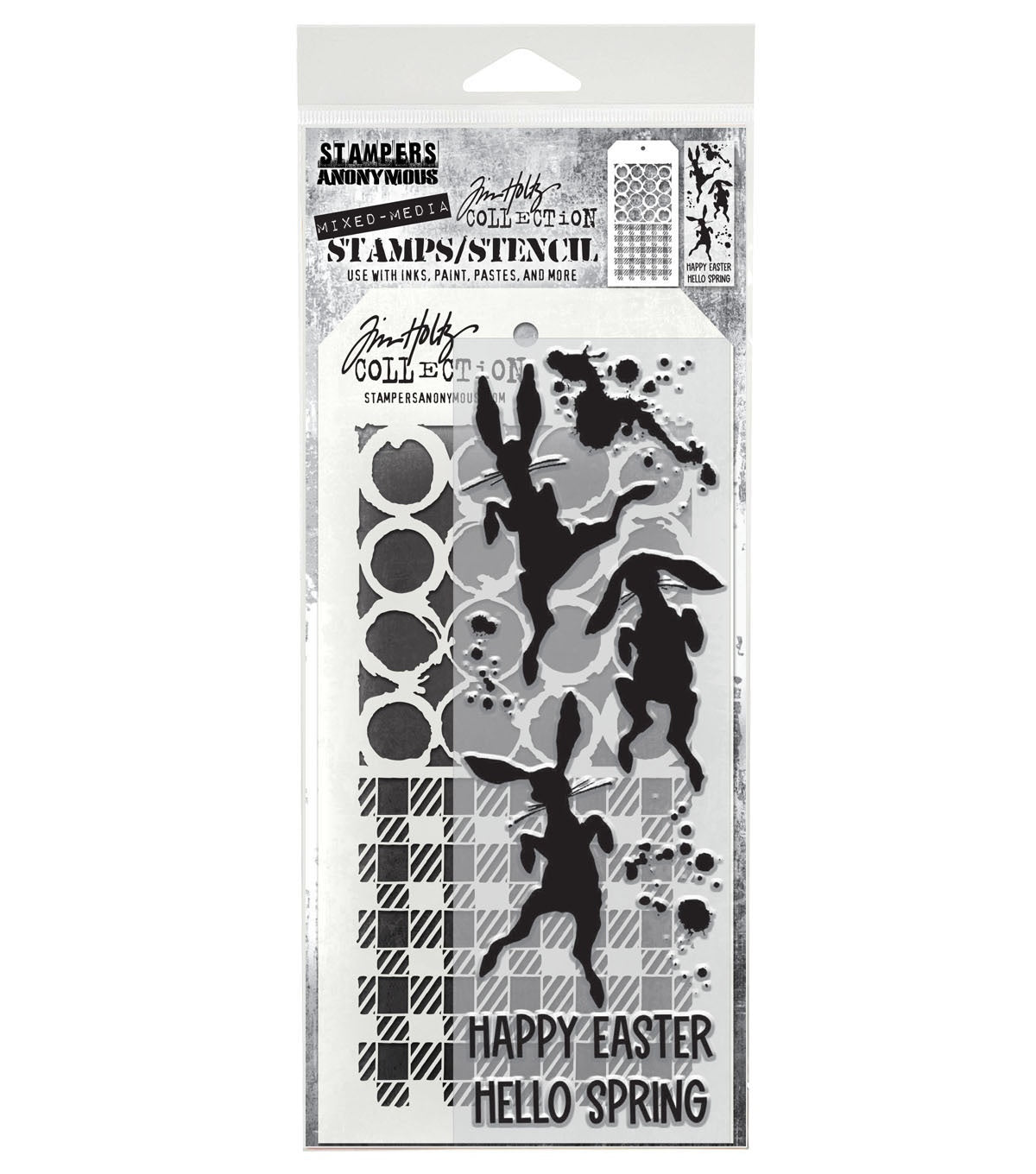 Tim Holtz - Mixed Media Set - Stamp/Stencil - Bunny Hop
