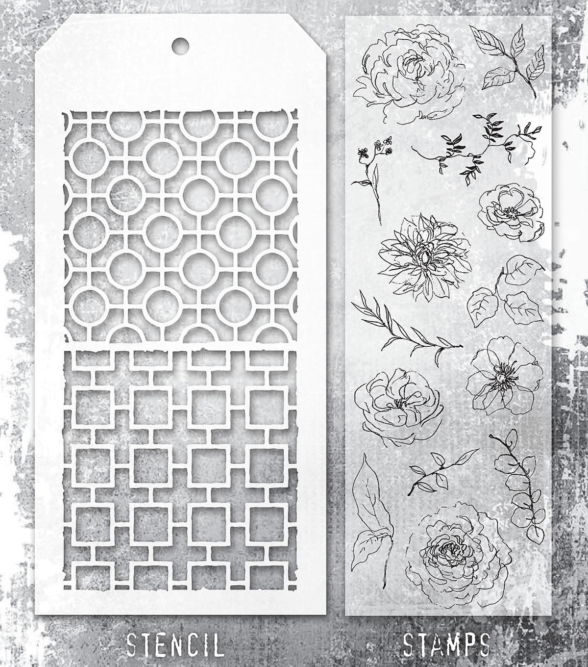 Tim Holtz - Mixed Media Set - Stamp/Stencil - Floral Elemets