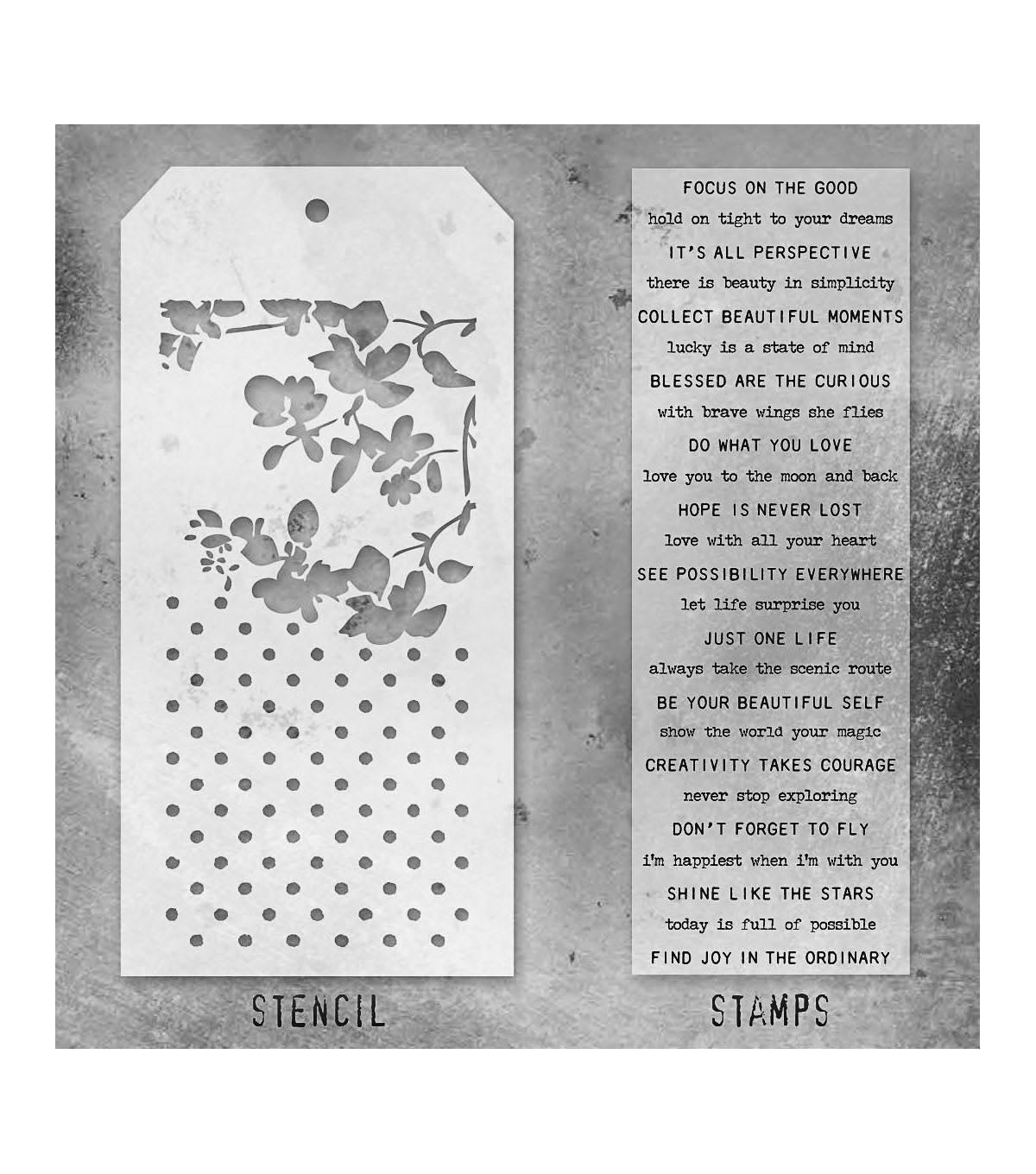 Tim Holtz - Mixed Media Set - Stamp/Stencil - Noteworthy