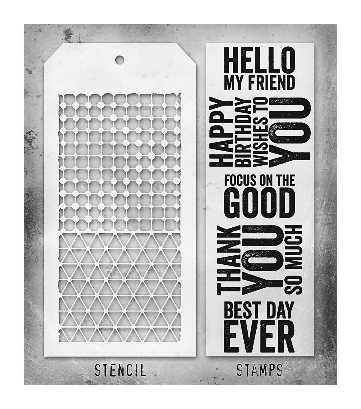 Tim Holtz - Mixed Media Set - Stamp/Stencil - Bold Sayings