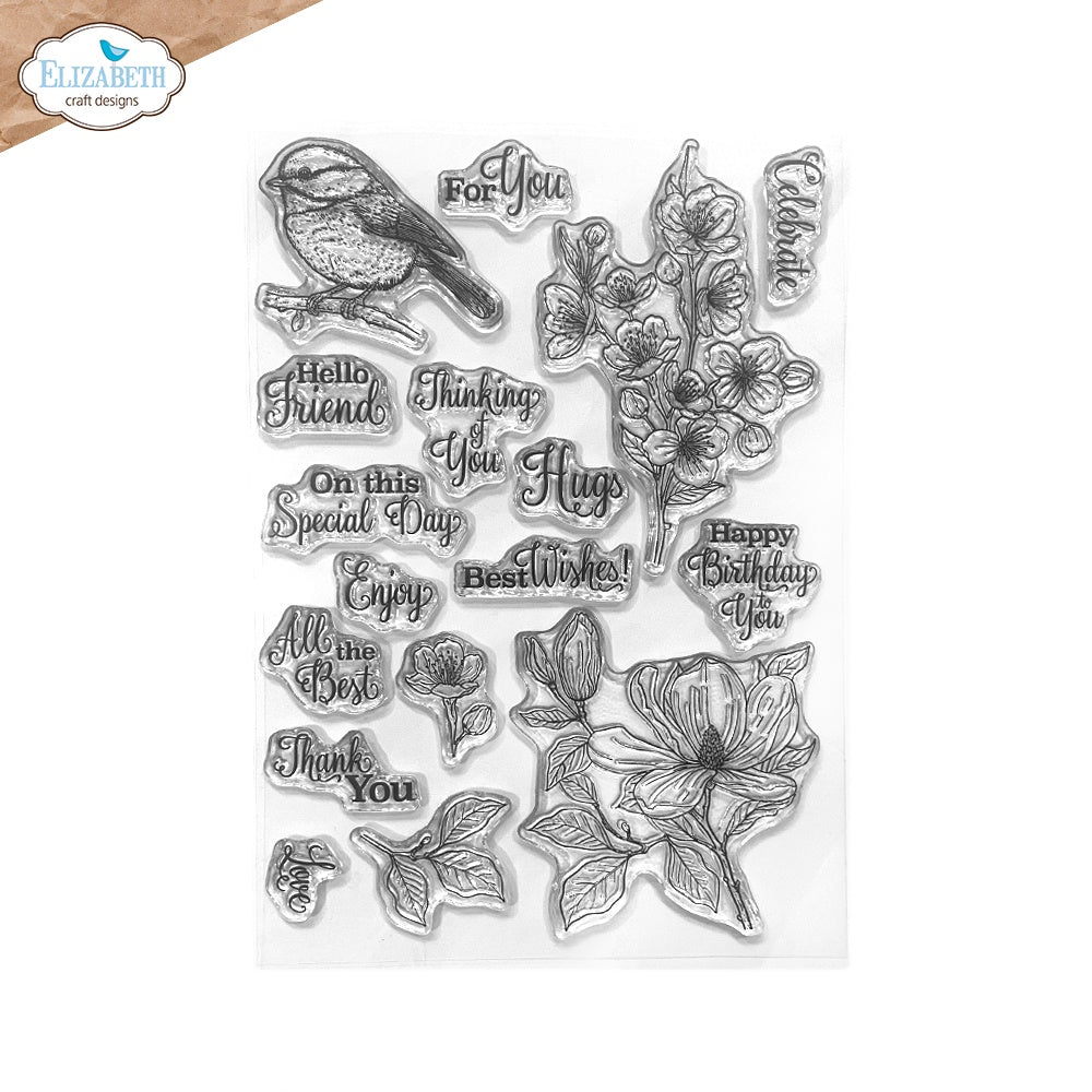 Elizabeth Craft Designs - Clear stamp - Floral Branches & Sentiments