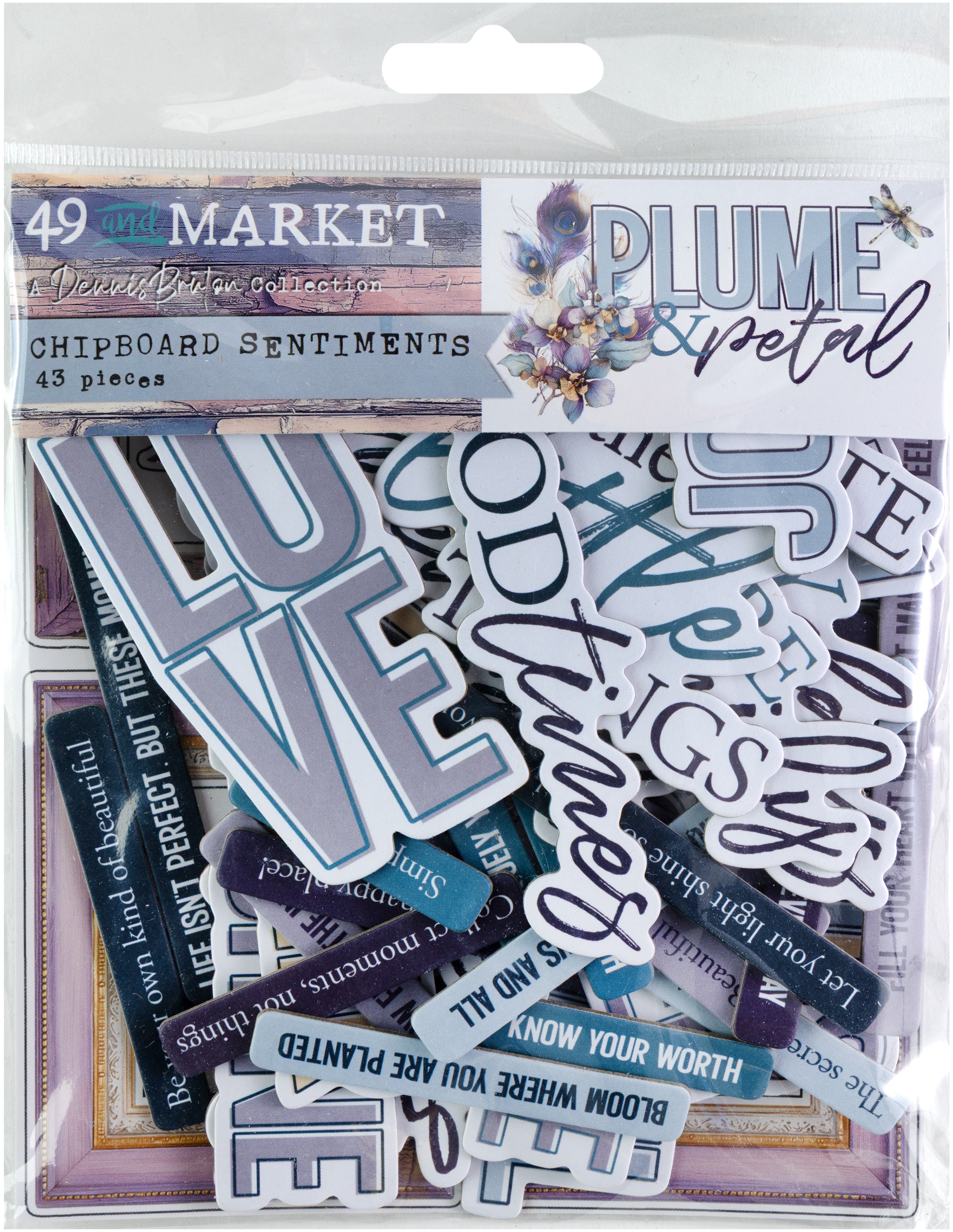 49 and Market - Plume & Petal - Chipboard Set - Sentiments