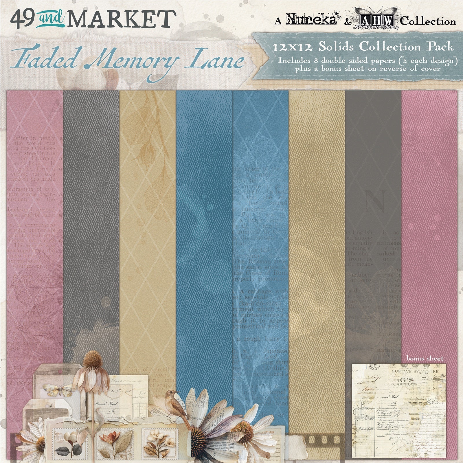 49 and Market - Faded Memory Lane - Solids Collection Pack - 12 x 12"