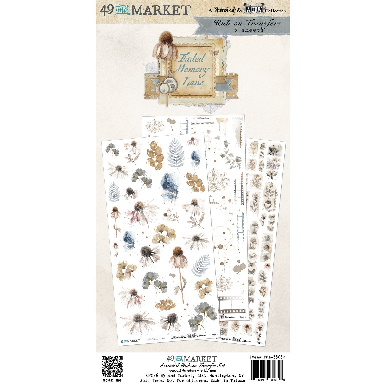 49 and Market - Faded Memory Lane - Rub ons - Flowers