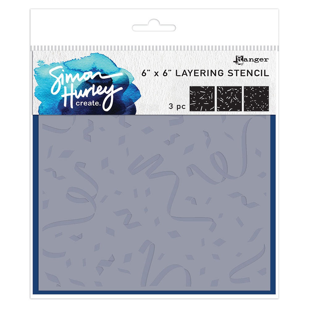 Simon Hurley Create - Layering Stencil 6"X6" - Cue the Confetti (3 stk)
