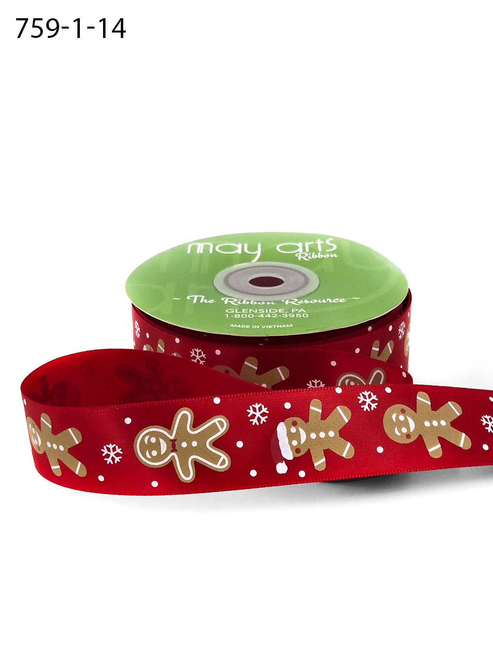 Satin Ribbon - Gingerman print - Red - METERSVIS