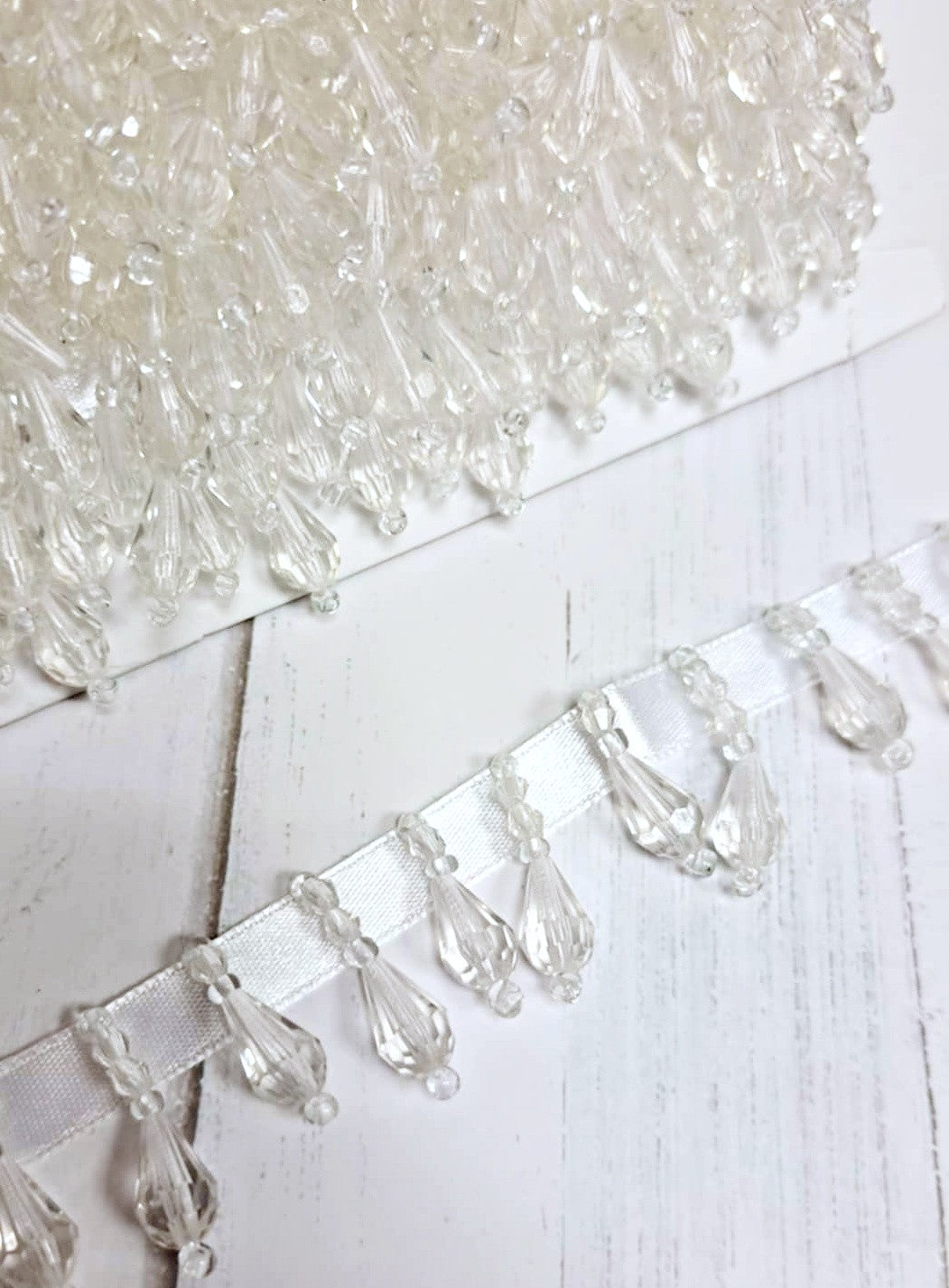 Cheep Trims - Beaded Fringe  - Clear White