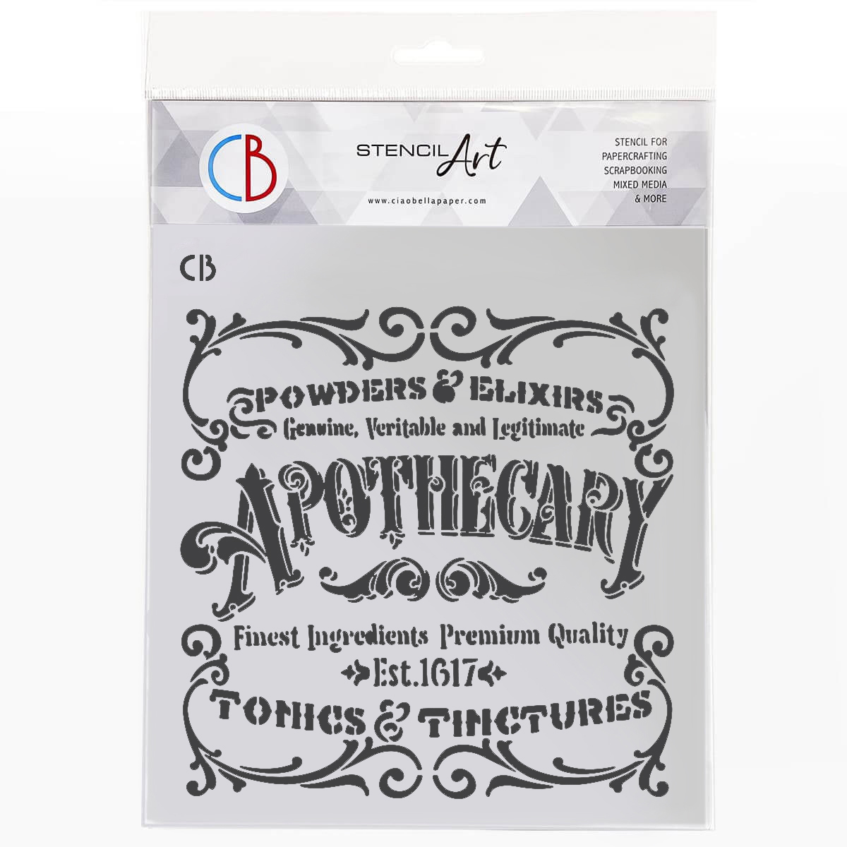 Ciao Bella - Stencil Art - Wizard Academy - Apothecary old sign - 8 x 8"