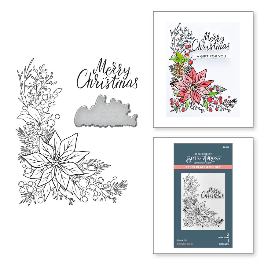 Spelbinders - BetterPress plate & Die set - Poinsettia Corner