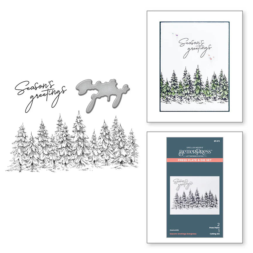 Spelbinders - BetterPress plate & Die set - Seasons Greetings Evergreens