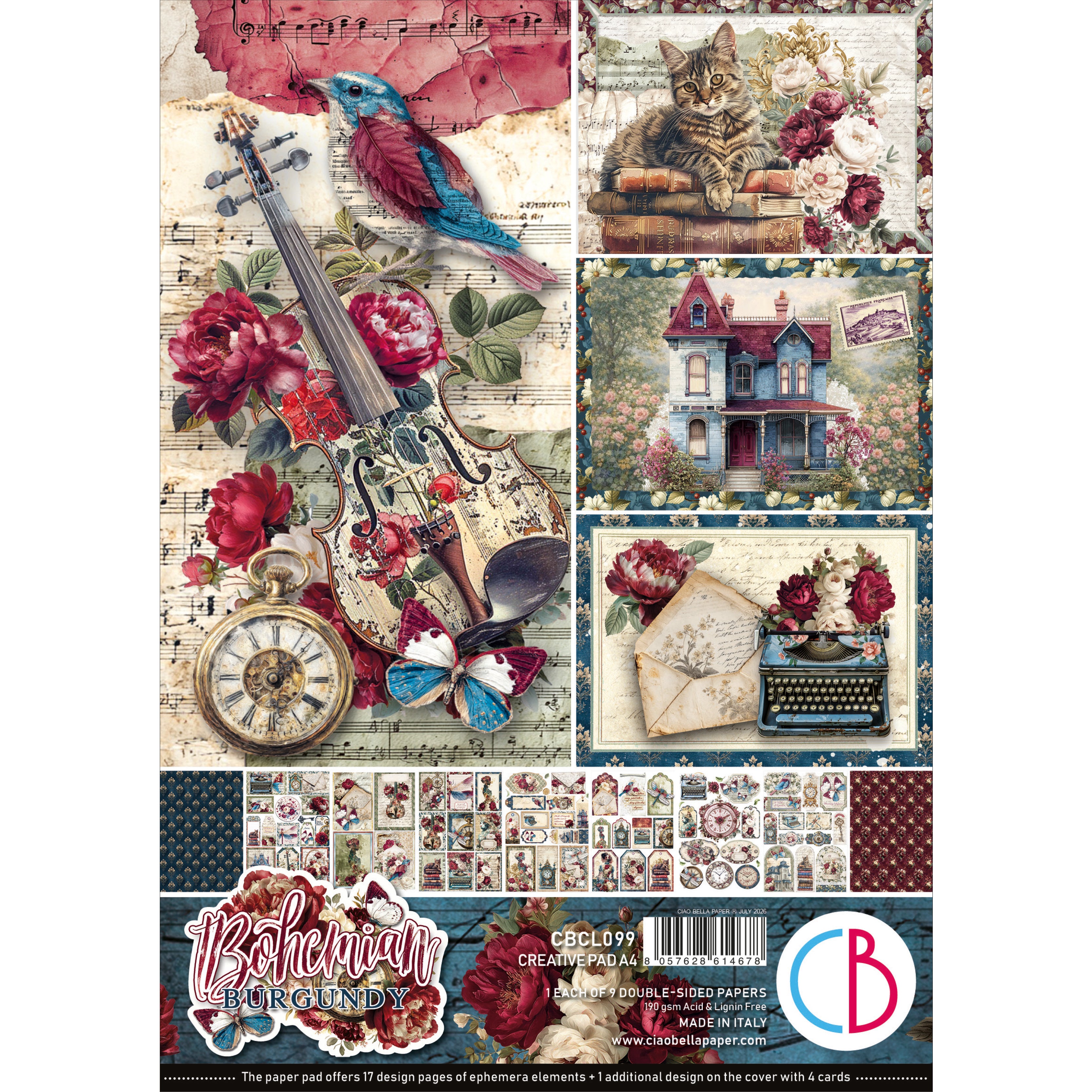 Ciao Bella - Bohemian Burgundy - Paper Pack (9 ark) A4