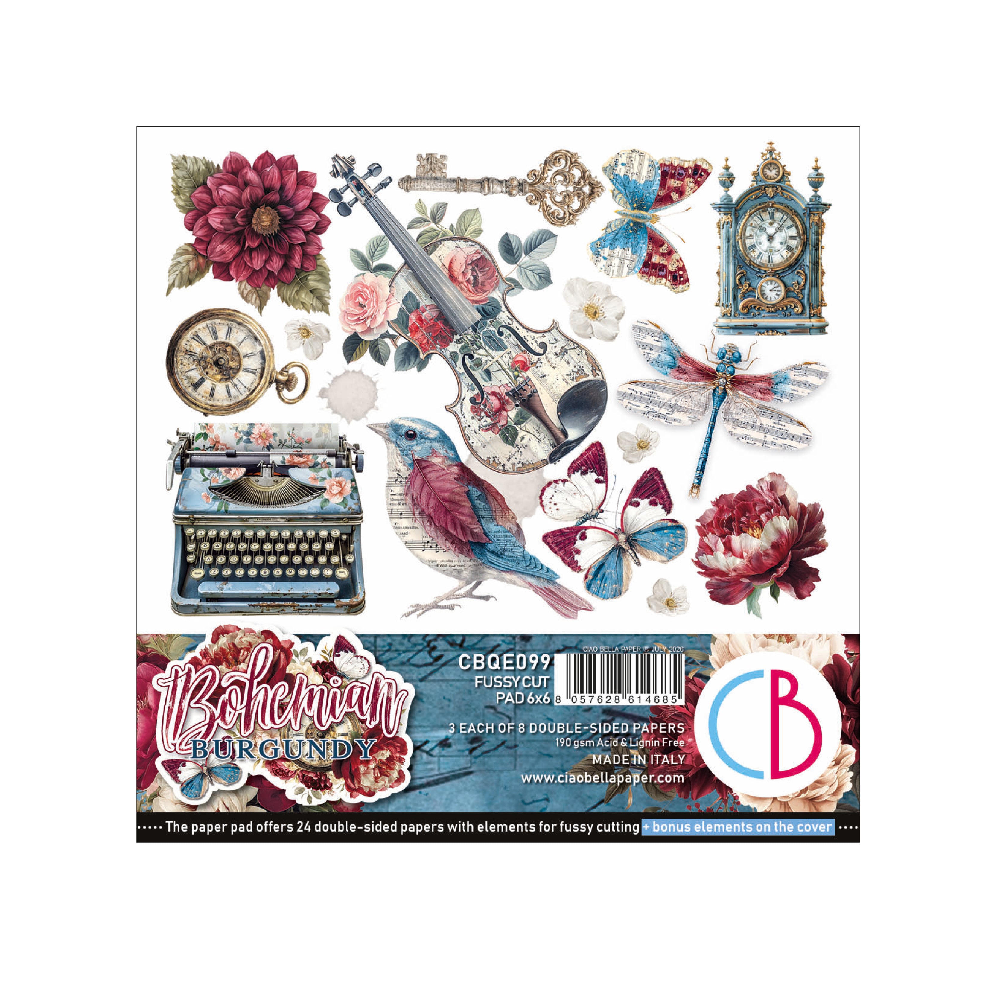 Ciao Bella - Bohemian Burgundy - Fussy Cut Paper Pad - 6 x 6"