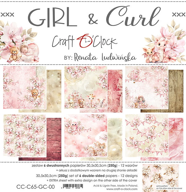 Craft O'Clock - Girl & Curl - Paper Pack - 12 x 12"