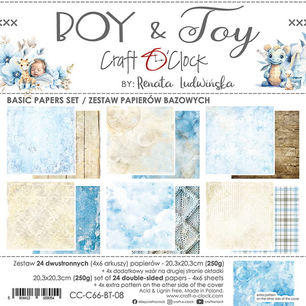 Craft O'Clock - Boy & toy - Basic Paper Pad - 8x8"
