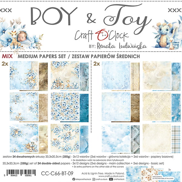 Craft O'Clock - Boy & Toy - MIX Paper Pad - 8x8"