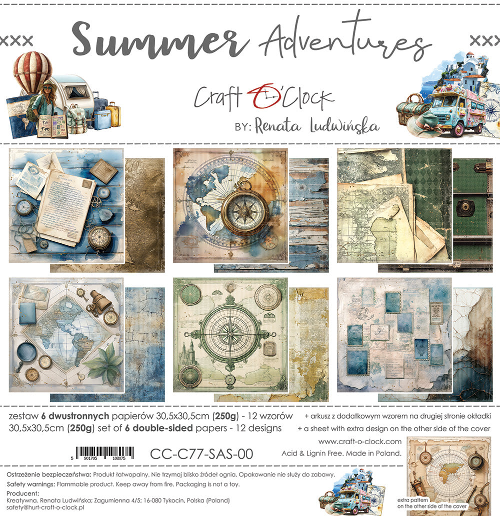 Craft O'Clock - Summer Adventures - Paper Pack - 12 x 12"