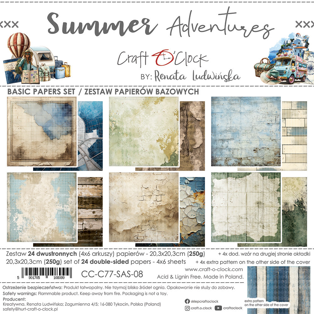 Craft O'Clock - Summer Adventures - Basic Paper Pad - 8x8"