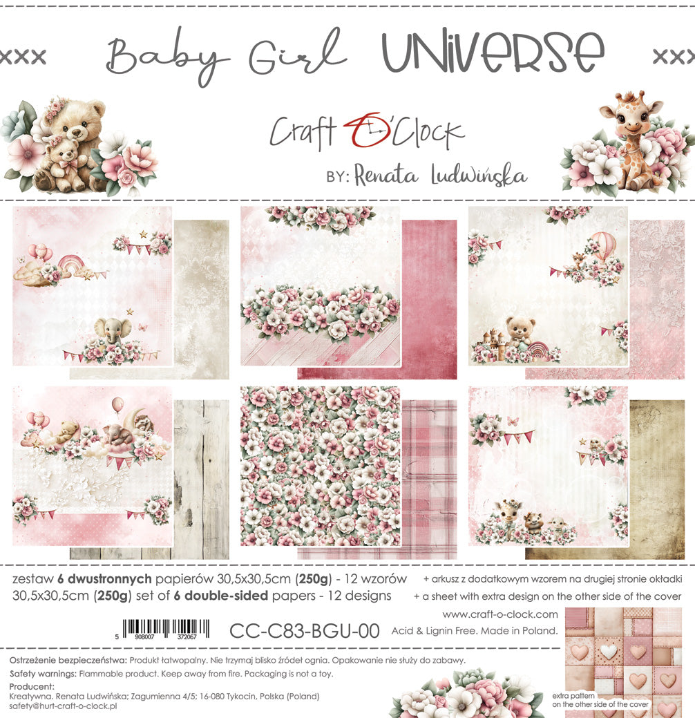 Craft O'Clock - Baby Girl Universe - Paper Pack - 12 x 12"