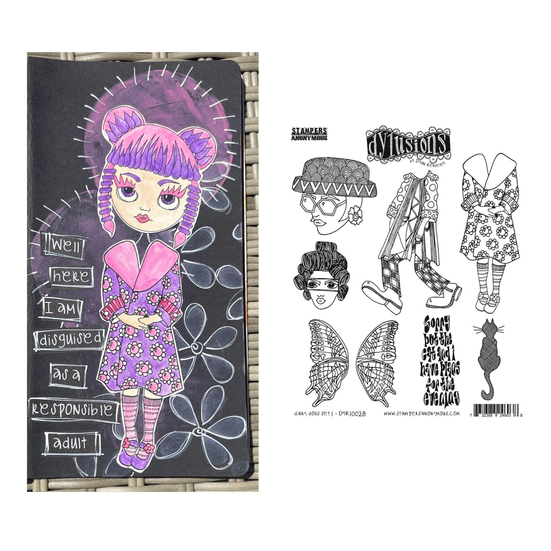 Dylusions - Cling Stamps - Dinky Doll - set 1
