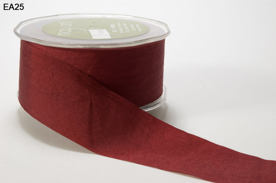 Wrinkled Faux Silk Ribbon - Burgundy - 3,8 cm - METERSVIS