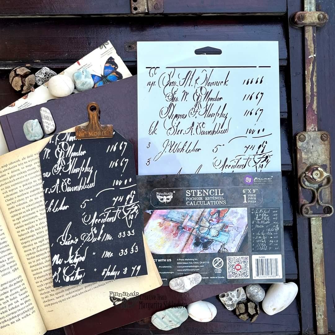 Prima - Finnabair - Elementals Stencil - Calculations 6x9"