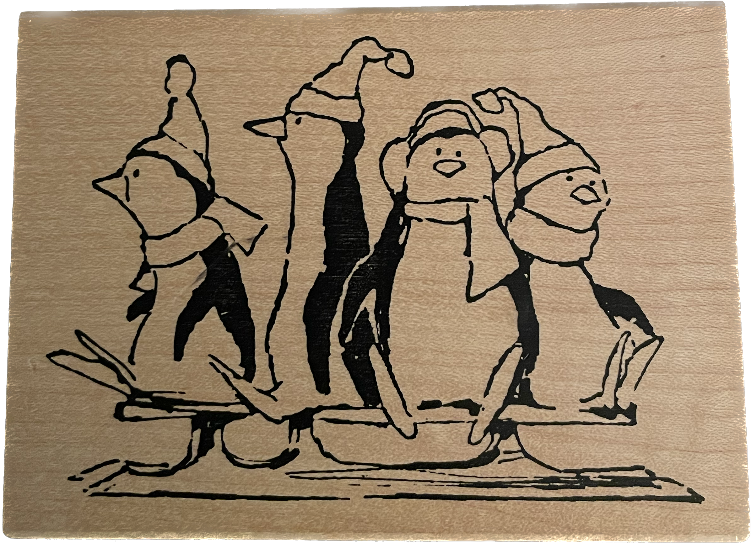 Art Impression - Sledding pinguins - wood mounted stamp