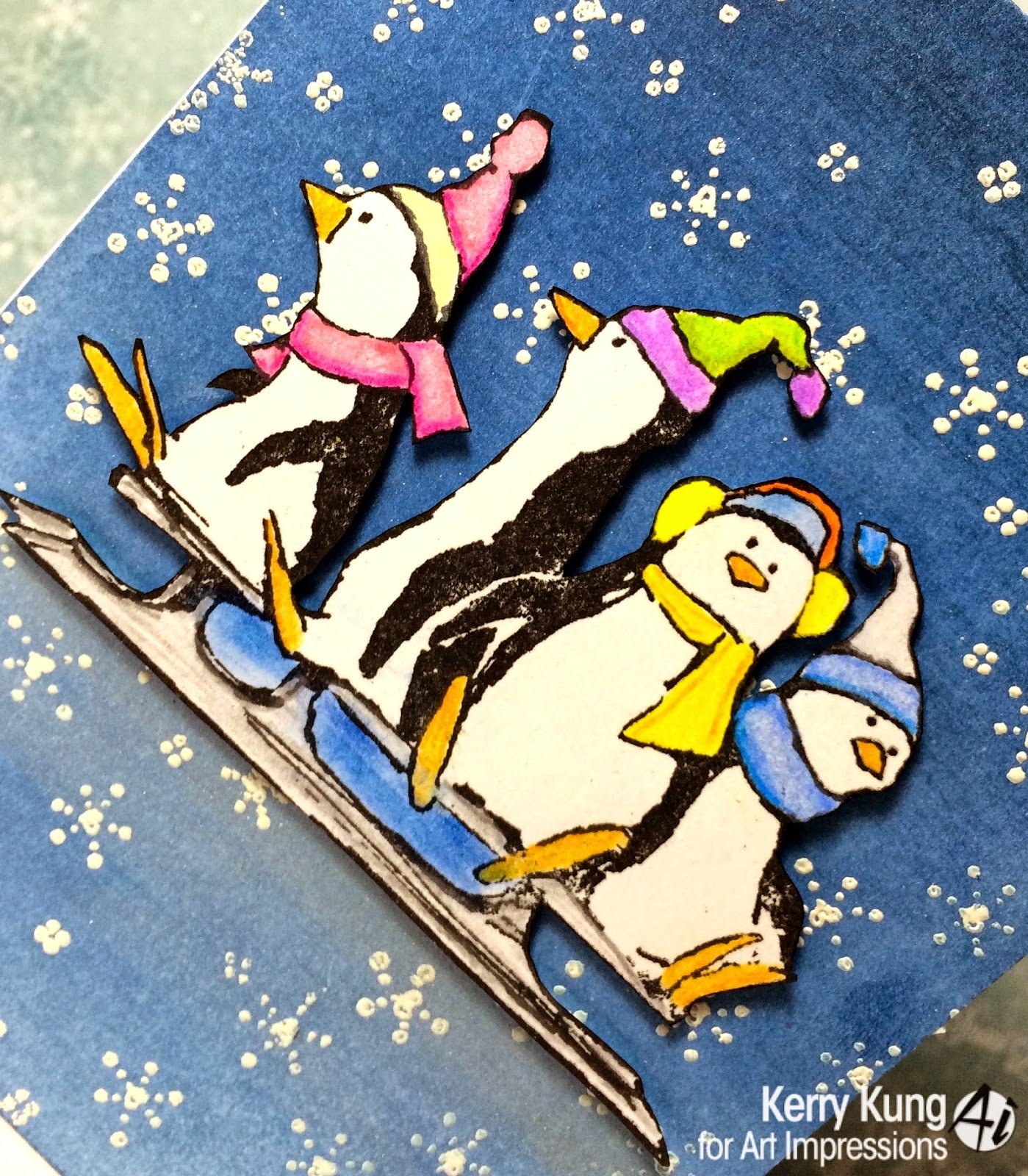 Art Impression - Sledding pinguins - wood mounted stamp