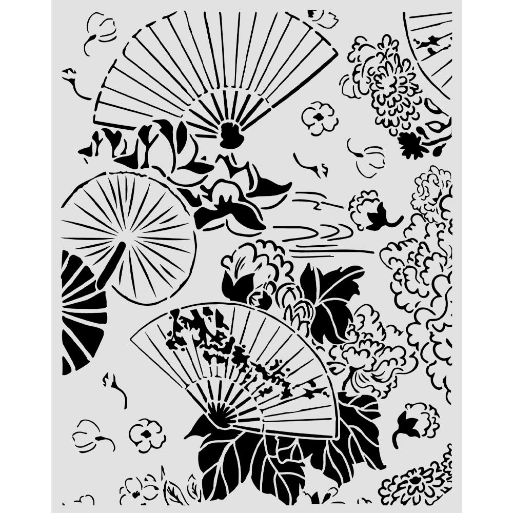 Stamperia - Oriental Garden - Fans - Thick Stencil 20x25 cm