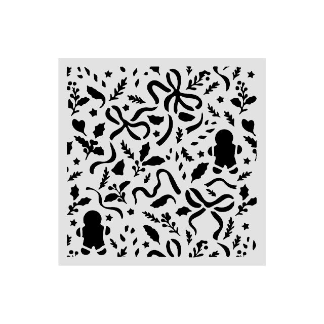 Stamperia - Stencil - Christmas Ribbons and Gingerbread - 12x12cm