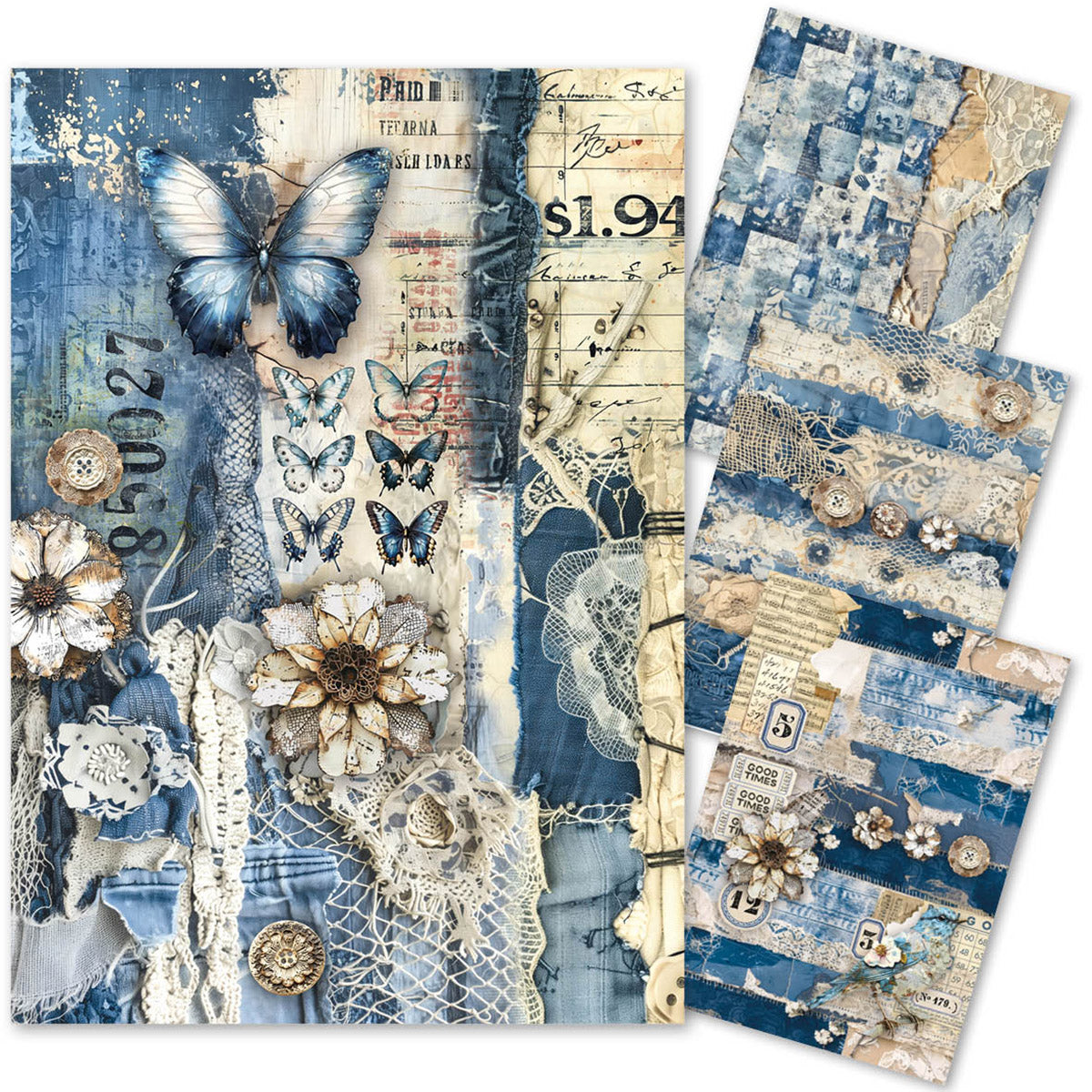 Ciao Bella - Urban Blue Denim  - Mixed Rice Paper A4