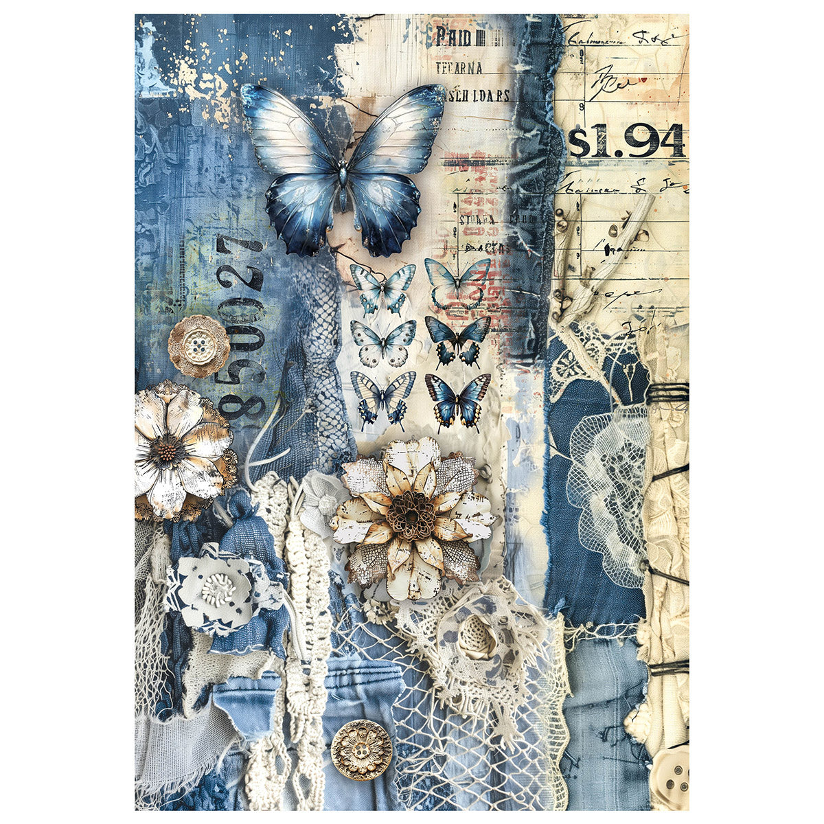 Ciao Bella - Urban Blue Denim  - Mixed Rice Paper A4