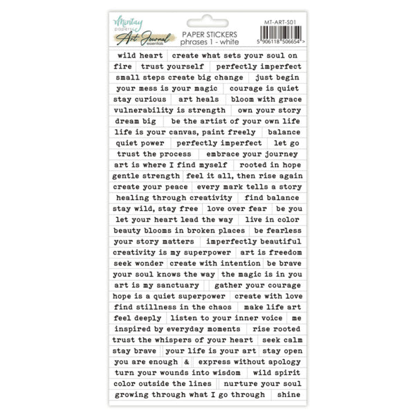 Mintay - 6 x 12 Art Journal Paper Stickers - Phrases 1 - White