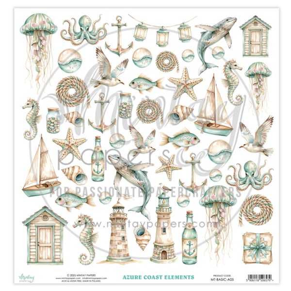 Mintay Papers - Azure Coast Elements - Klippark - 12 x 12"