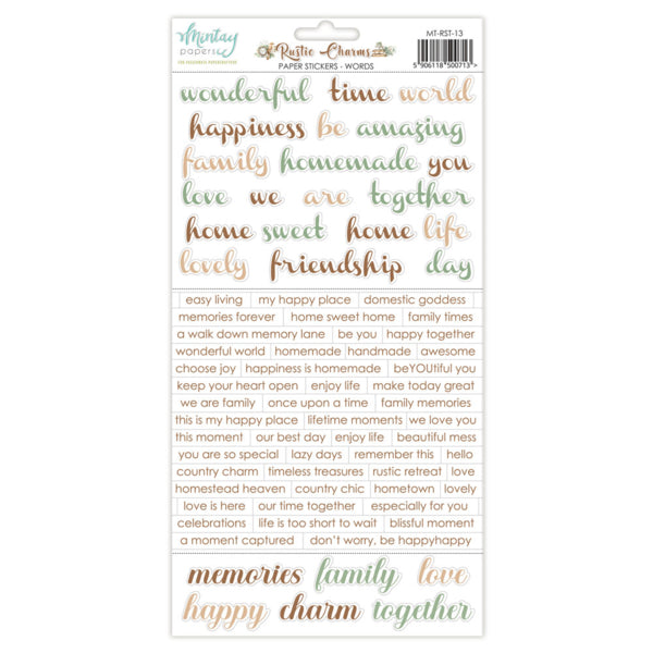 Mintay - Rustic Charms - Paper Stickers Words - 6 x 12"