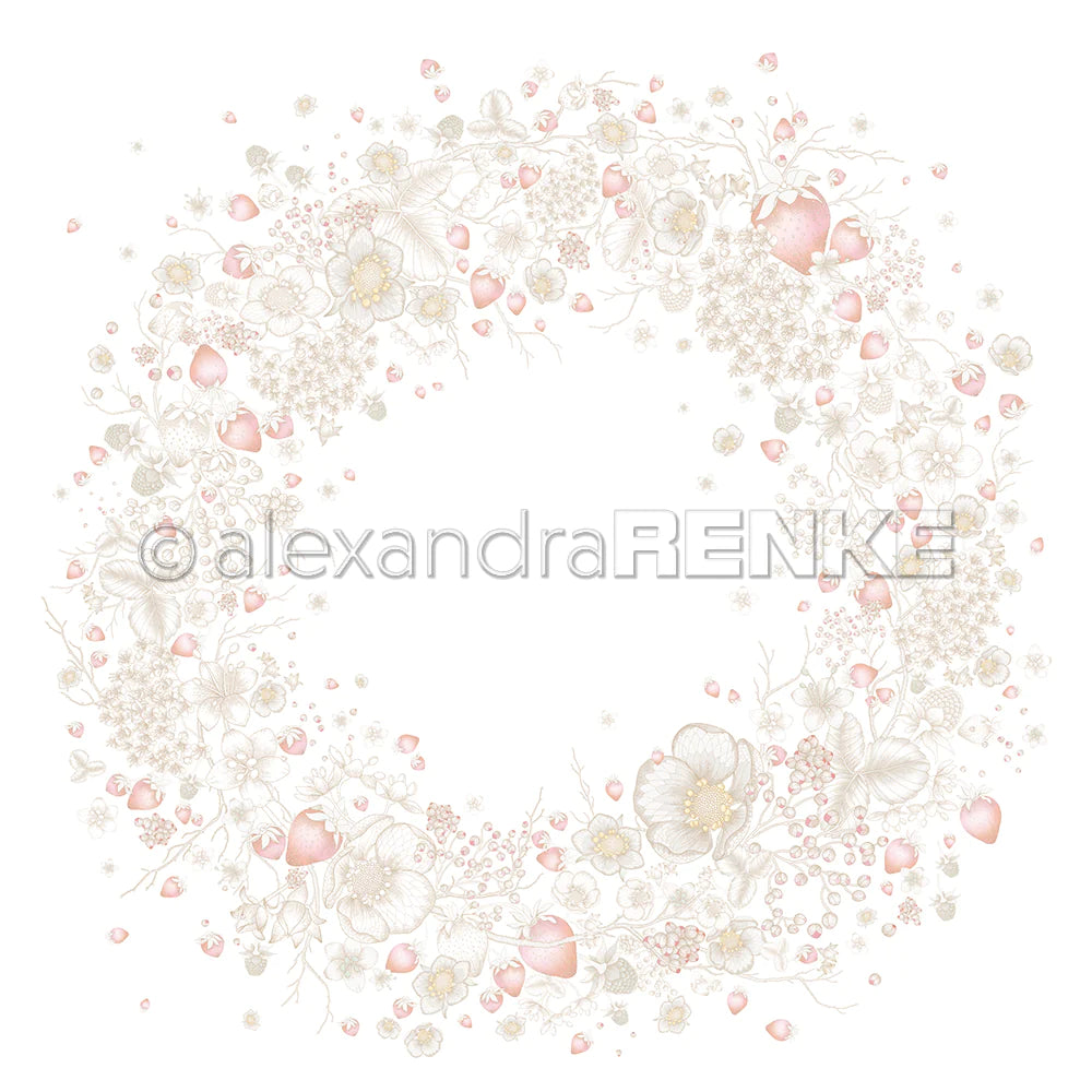 Alexandra Renke - Strawberry Blossom Wreath - Paper -  12x12"