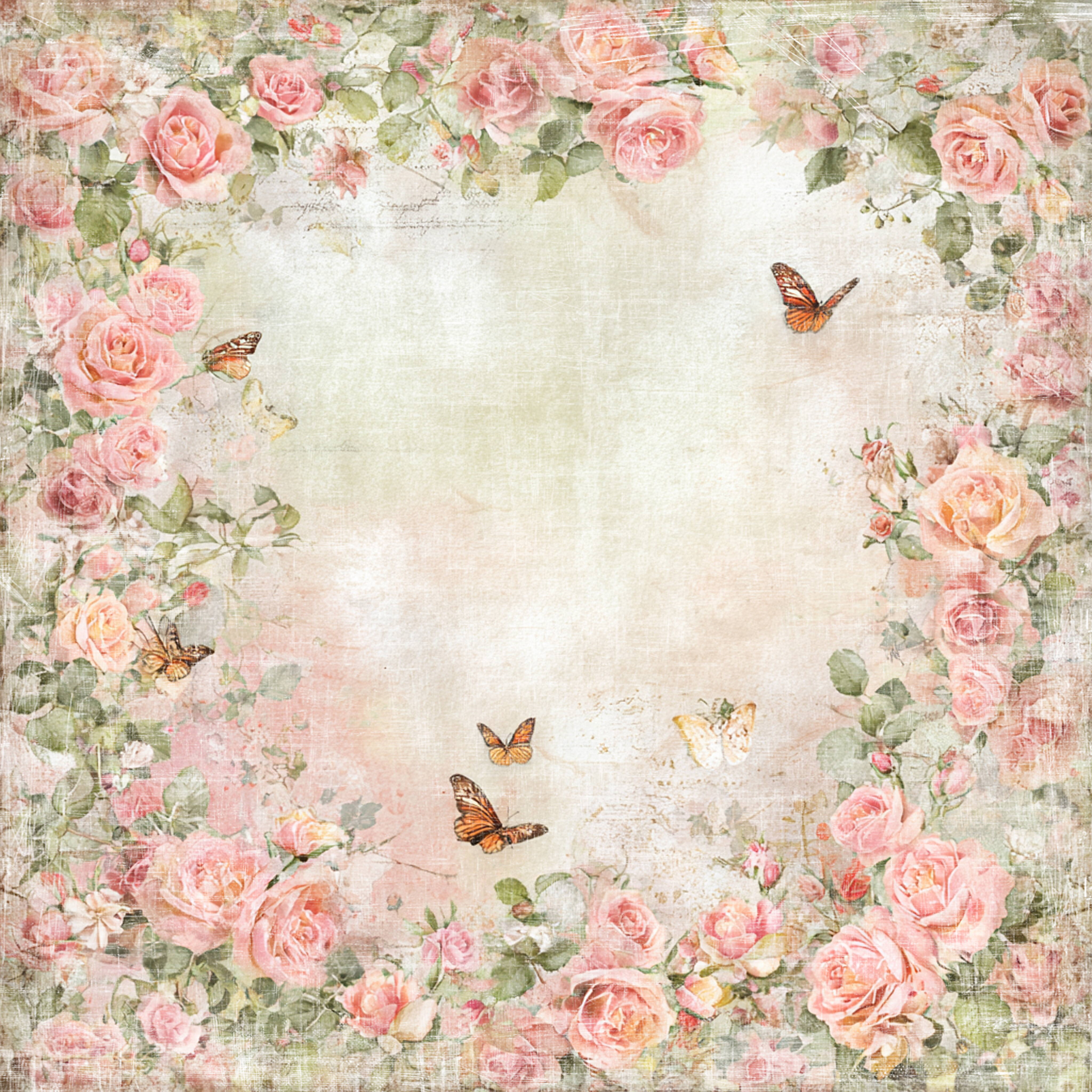 Reprint - Summer Garden Collection - Garden Butterflies and roses - 12 x 12"